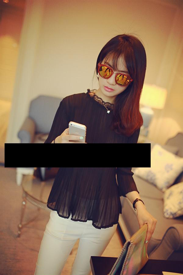 WT6071 Sexy Chiffon Top Black